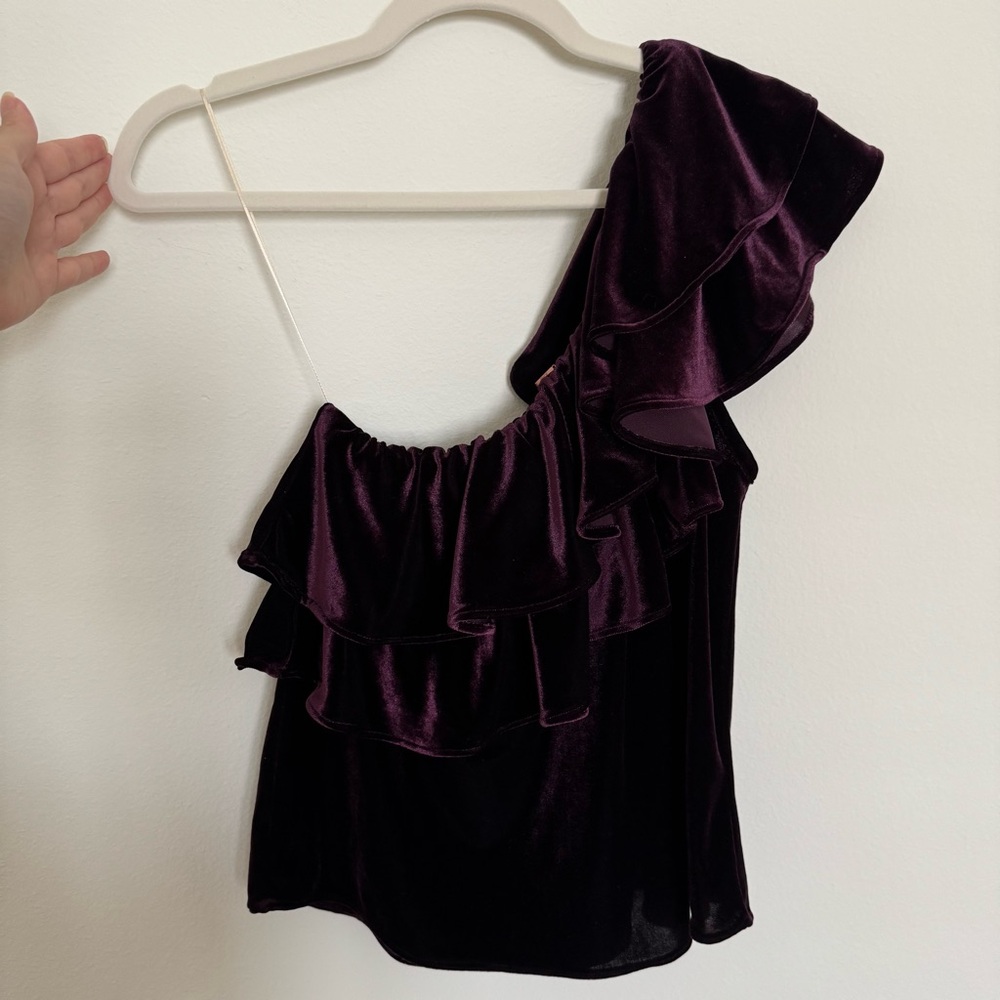 Misa Los Angeles Deep Purple Velvet Ruffle Top - Picture 3 of 10